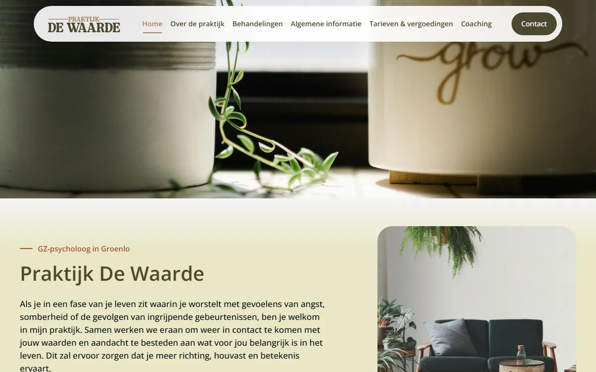 De homepage van Praktijk De Waarde in Groenlo